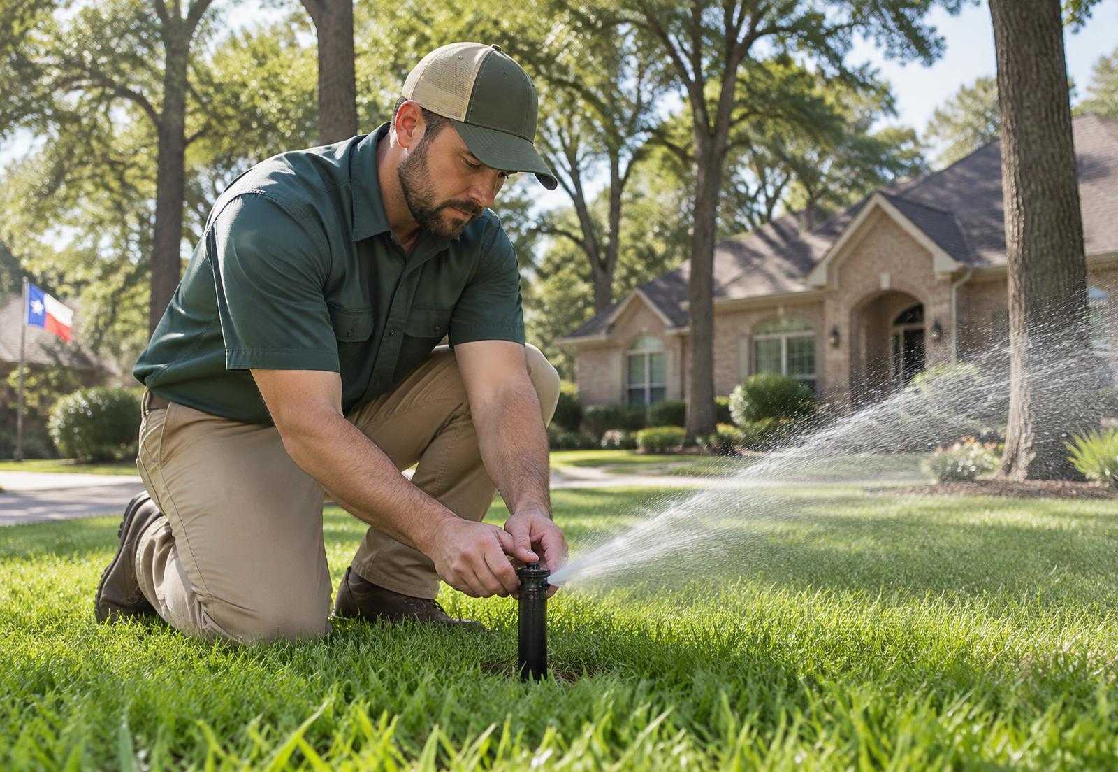 Technician testing a sprinkler zone and controller